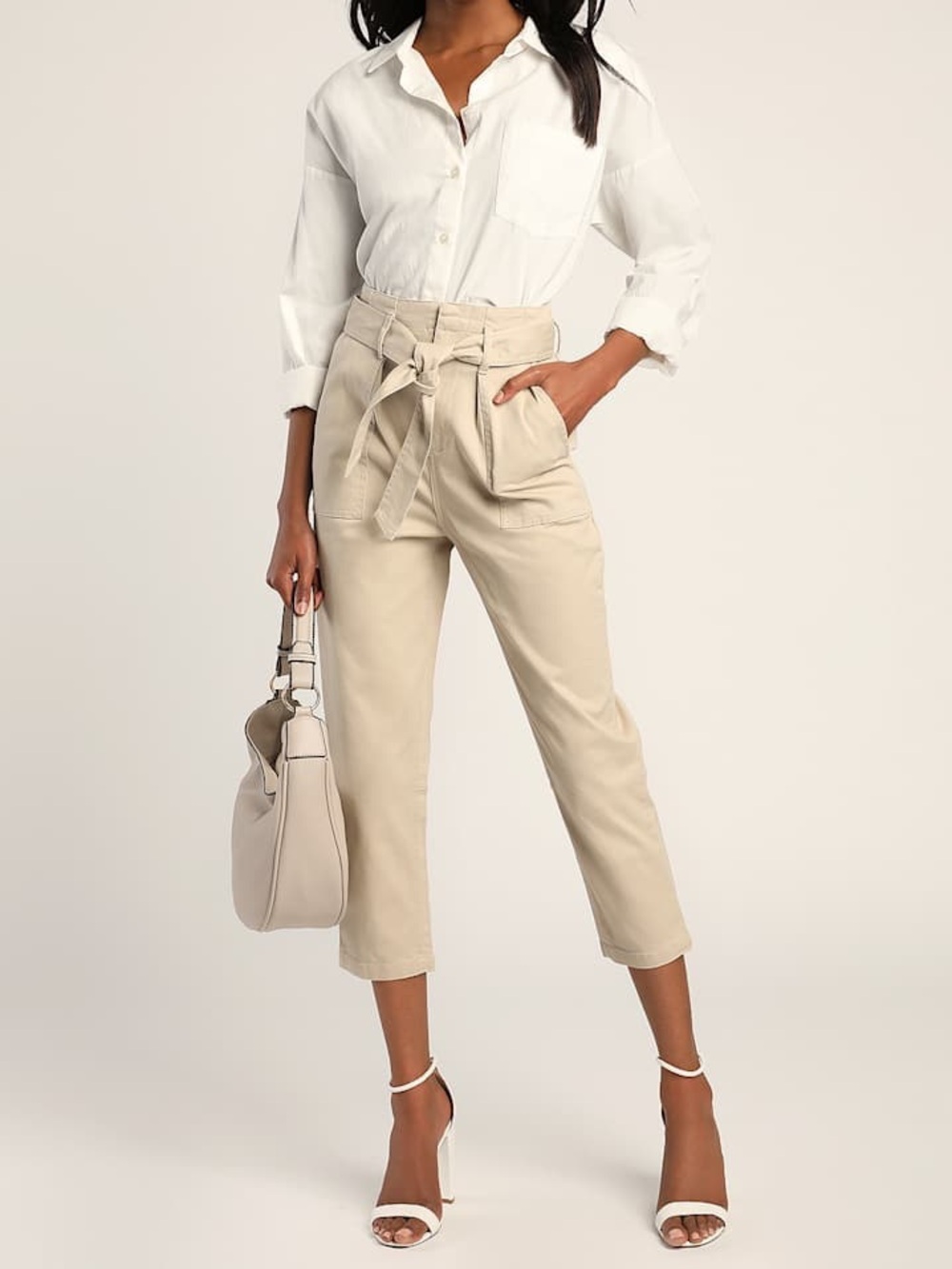NWT Lulus Leo Light Khaki Tie-Waist Cropped Pants Size L - SOLD OUT!